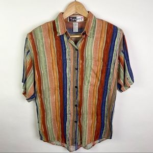 Vintage Botton Down Shirt Muted Earth Tones Size Medium Groovy 90s